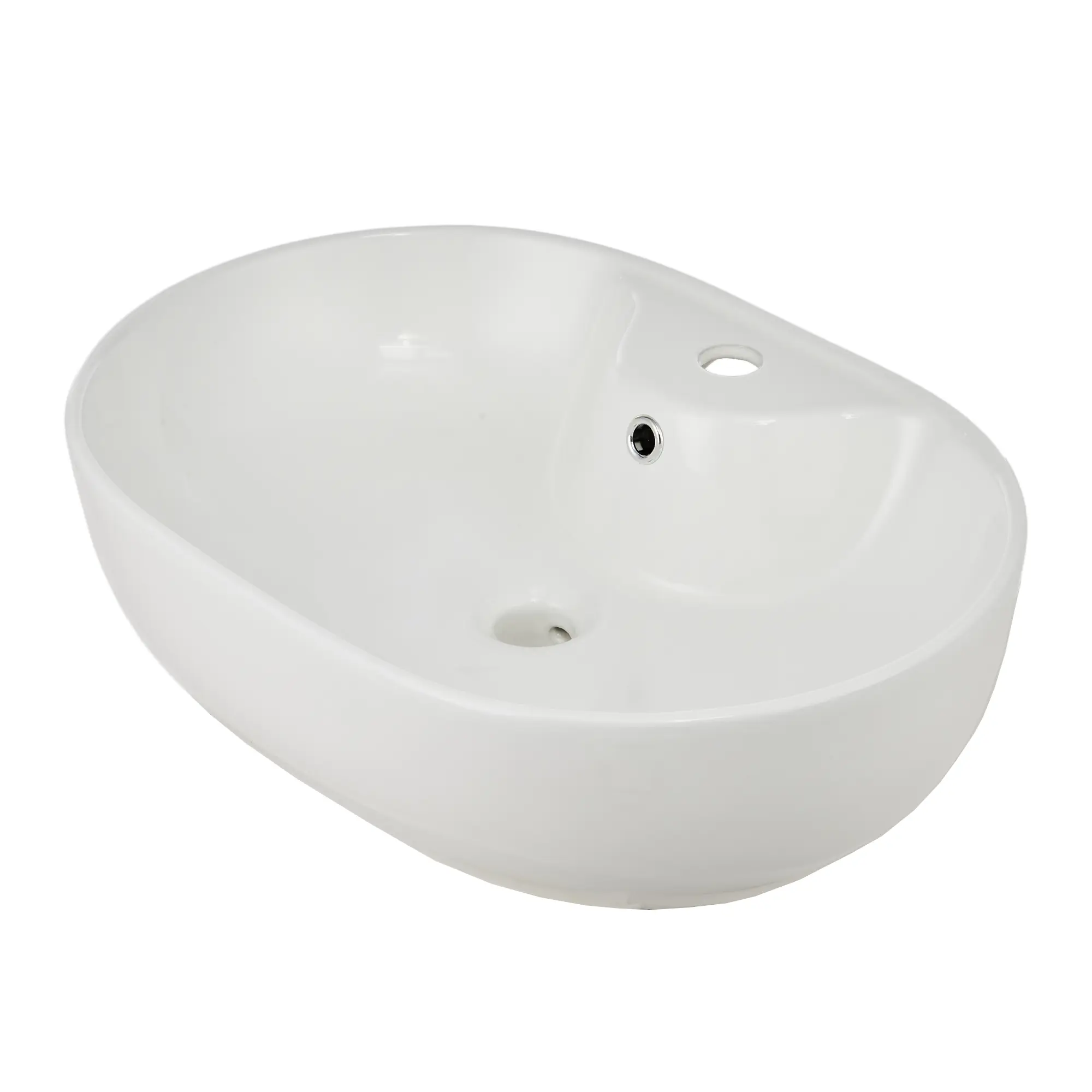 Thin Edge Oval Ceramic Vessel basin – Above Counter Bathroom Basin with Overflow, No Faucet Hole, Fits Wall Mount Faucets