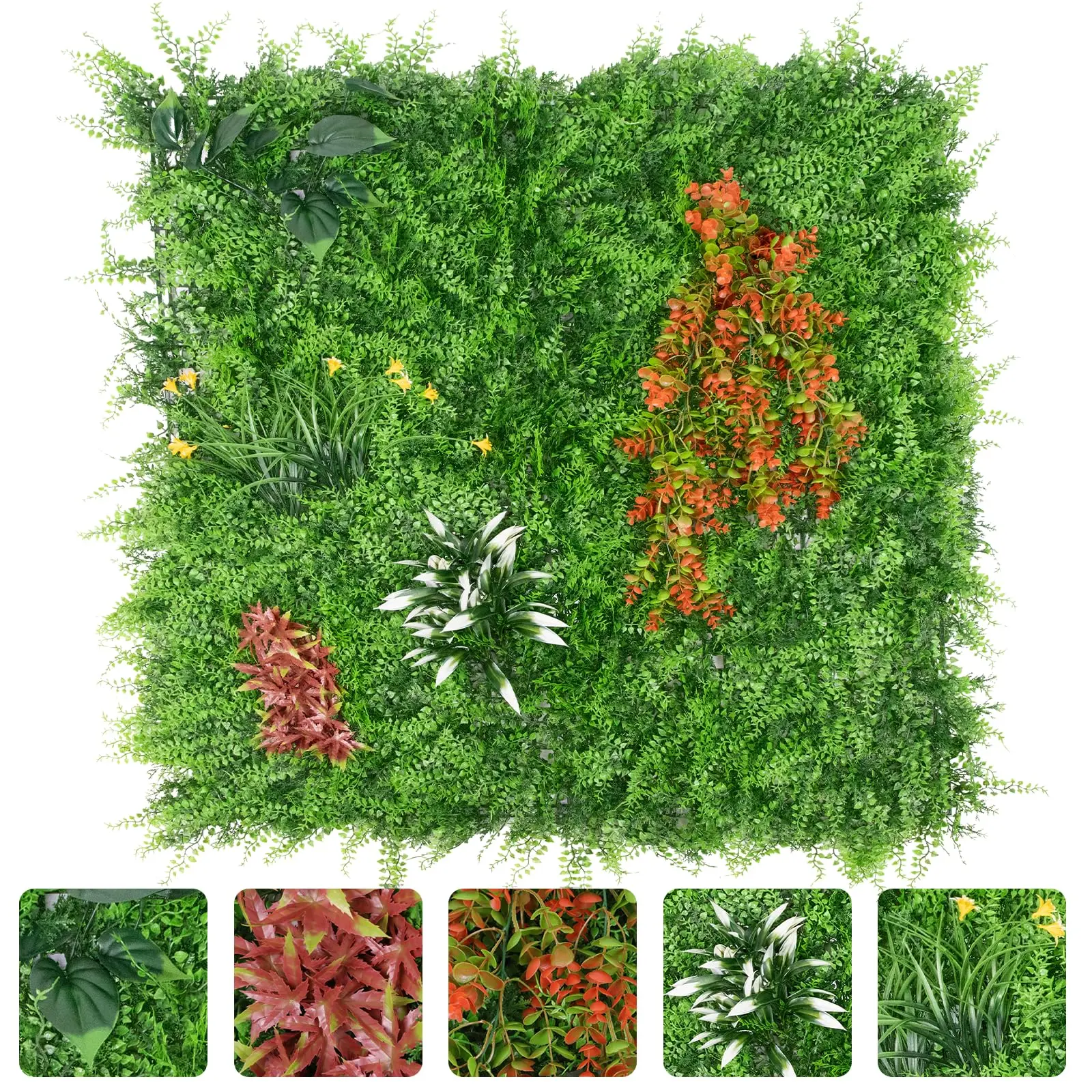 Artificial Grass Wall Panels for Home Decor – Realistic Eucalyptus & Maple Leaves – Easy DIY Privacy Screen, Indoor/Outdoor Greenery Backdrop – Durable PE Material – Set of 3 – Includes Zip Ties