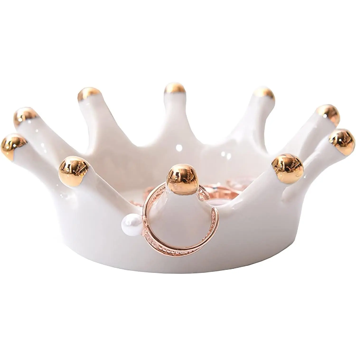 Royal Ceramic Crown Ring Holder  Dish -  Stand Holder Trinket Tray Ring Dish for Earring Bracelet  and Necklace Wedding Birthdays Xmas