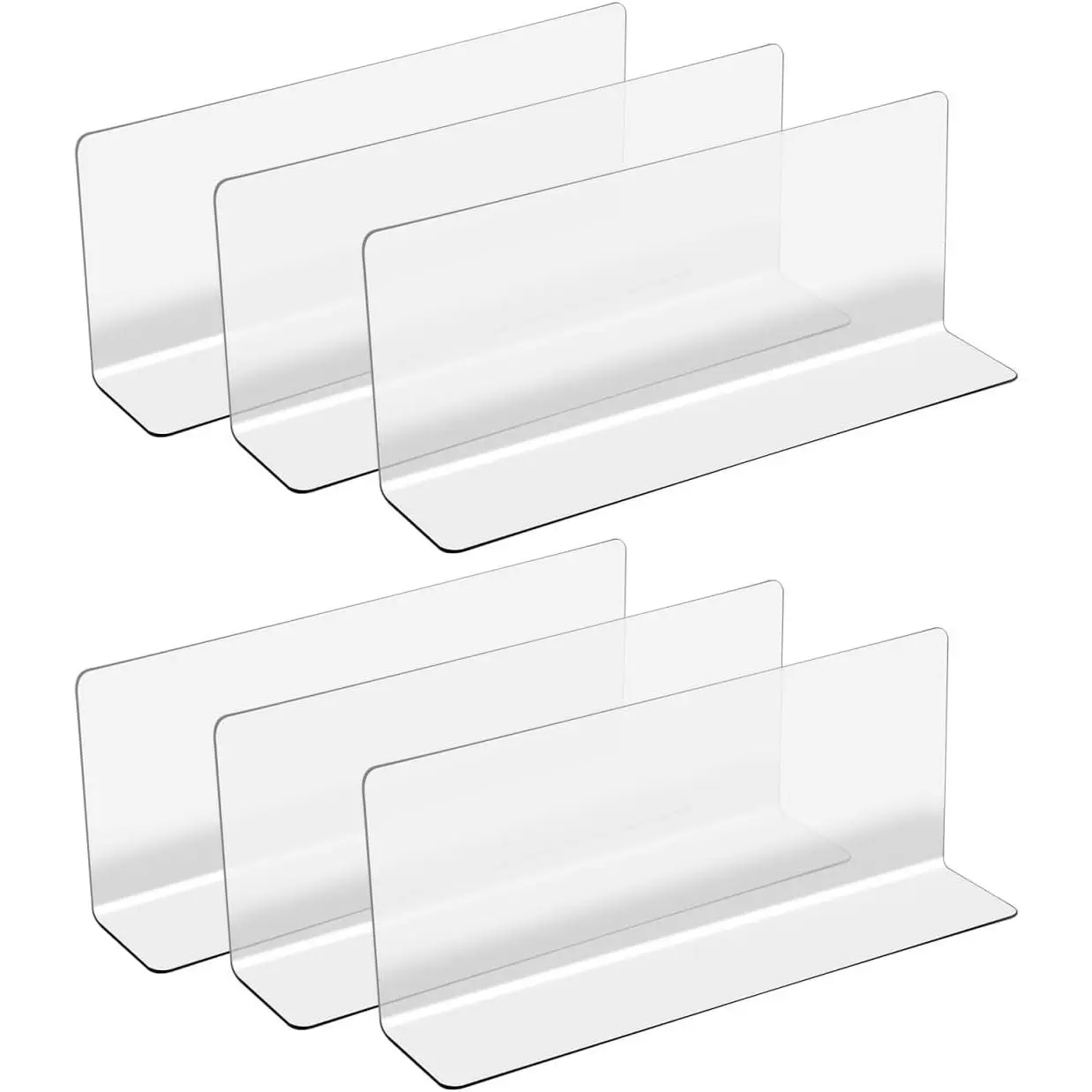 6Pcs Clear Shelf Dividers for Closet Organization, Acrylic L Shape Separator Clapboard Organizer Vertical Tray for Storage Book, Clothes, Bag, and Purse