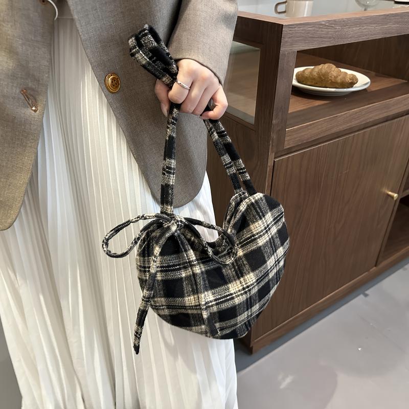Women's Heart-Shaped Crossbody Bag with Bow and Checkered Pattern - Minimalist Handbag, Fixed Strap Magnetic Closure, Red - Elegant Daily Wallet, Bag, Versatile Fashion Accessory, Durable Fabric shoulder bags Large Soft Color Suede Kisslock Barrel