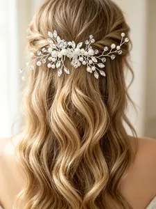 Pearl Crystal Floral Hair Comb, Perfect for Women's Wedding Party Dance Graduation Bride Accessories, Elegant and Stylish Hair Ornament