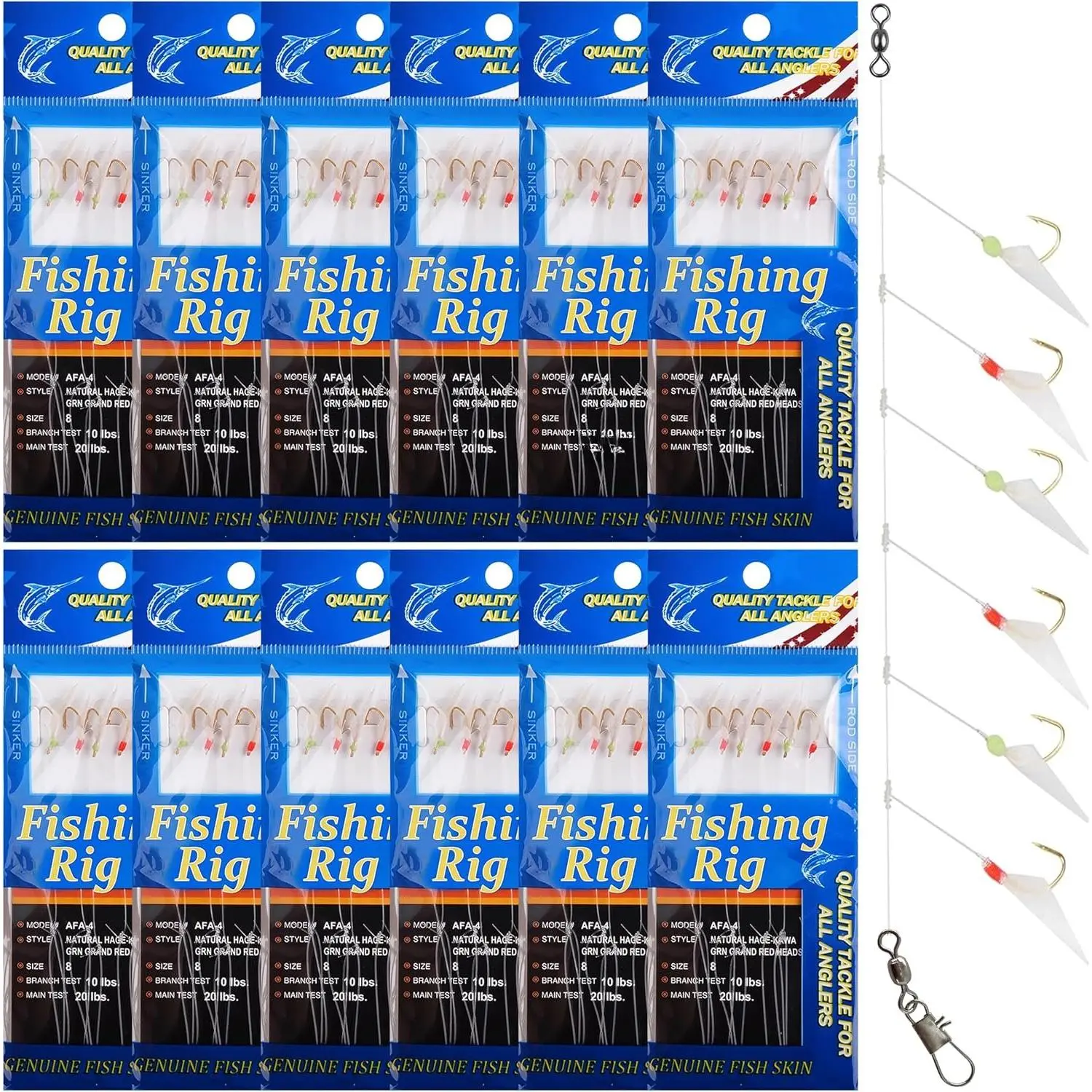 Fishing  Rigs Saltwater, 12 Packs Surf Fishing Lure  Rigs Set with Fish  Glow Beads String Hooks Swivels Mackeral Herring Baitfish Sea Bass Rigs