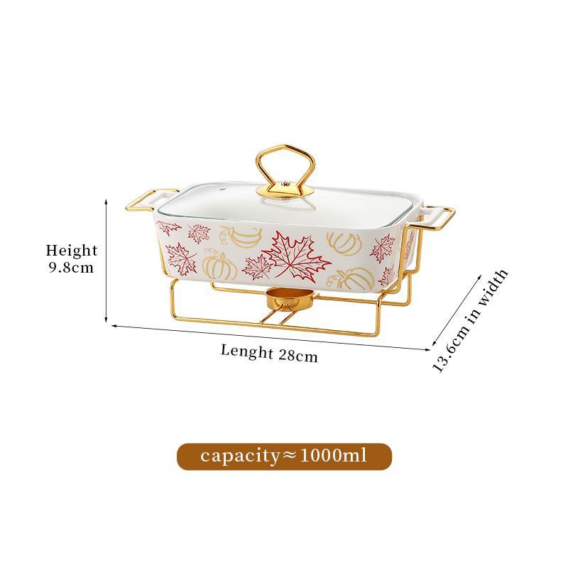 Rectangular Ceramic Casserole with Lid, High-Temperature Glazing for Halloween and Christmas, Available in Three Sizes, Creative Pot Holder for Home Dining & Parties