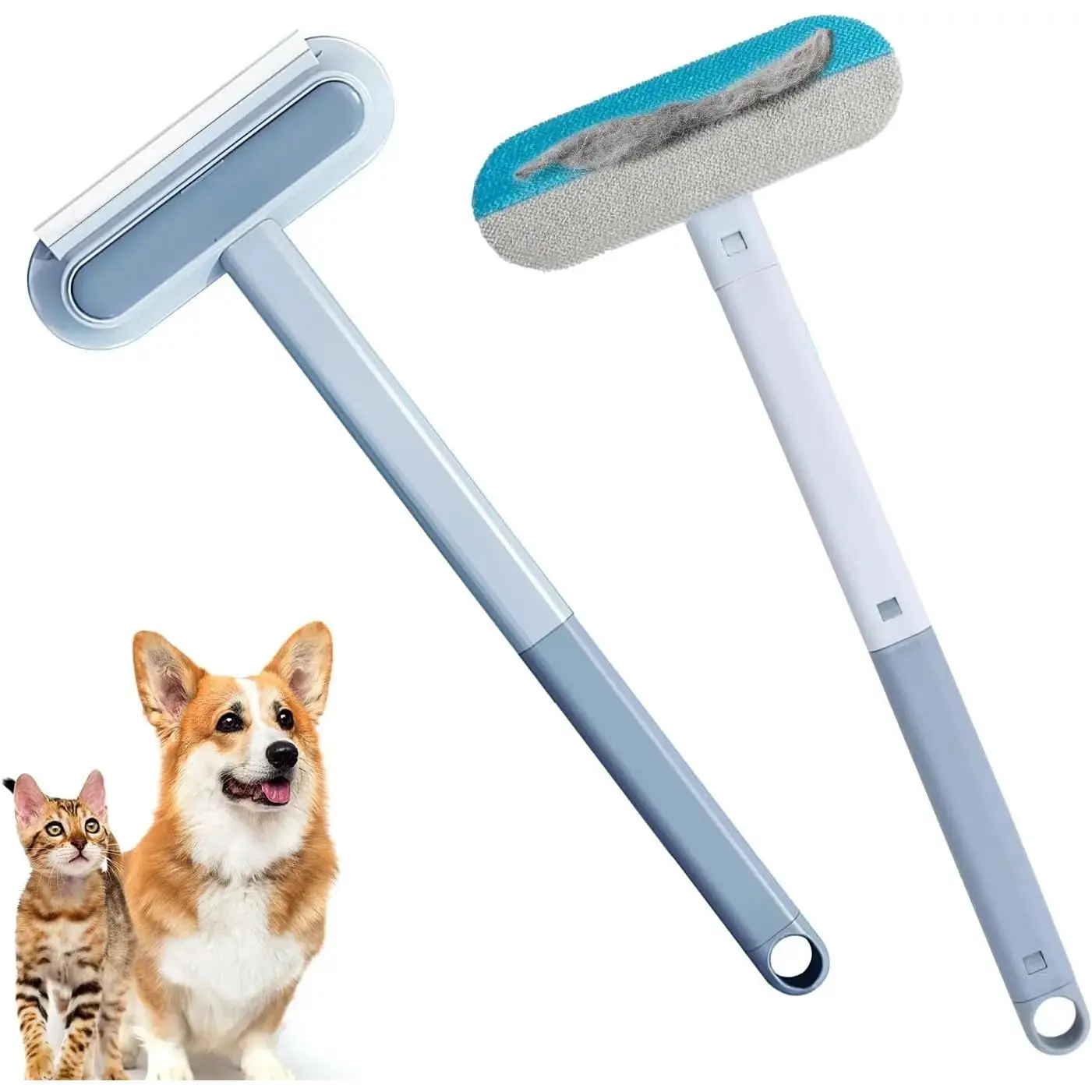 Long Handle Pet Hair Remover Brush with Adjustable Ergonomic Handle for Furniture Couch Carpet Clothes Reusable Washable Lint Brush