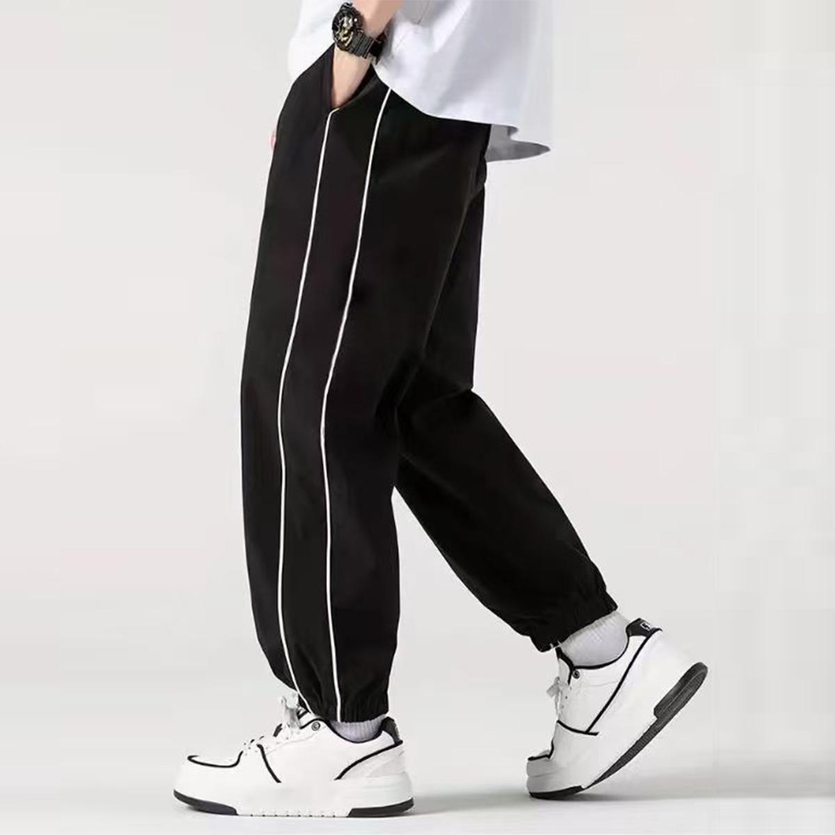 Men's Ice Silk Striped Joggers, Summer Casual Loose Fit Elastic Waist Drawstring Sweatpants, Breathable Lightweight Daily Wear Pants for Walking, Vacation, Gym, Men's 2026 New Arrival Fashion Trousers
