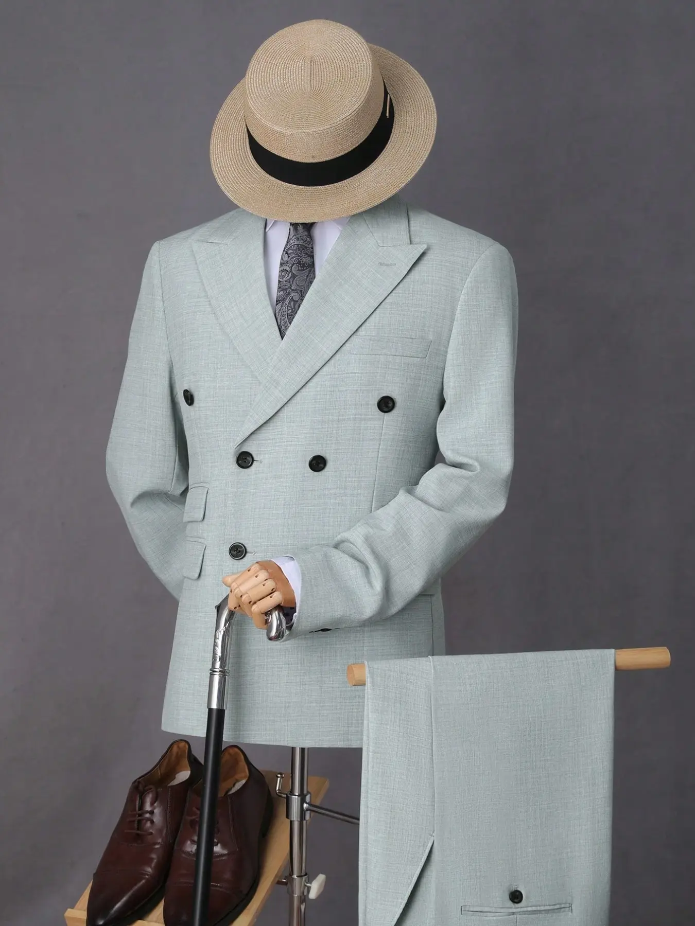 Men's 2 Piece Light Blue Slim Fit Suit Set, Lightweight Business Blazer with Notch Lapel, Two Button Jacket and Pants, Casual Formal Wear