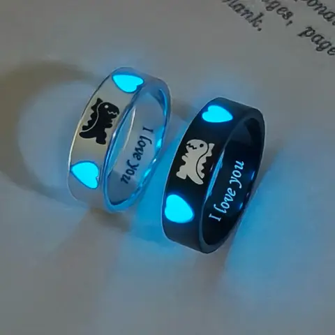 Cute Dinosaur Pattern Couple Rings, Stainless Steel Rings, Glow in the Dark Rings, Dual Rings, Beautiful Rings, Stackable Ring Set, Fashion Accessories for Women & Men, Jewelry for Birthday Gift