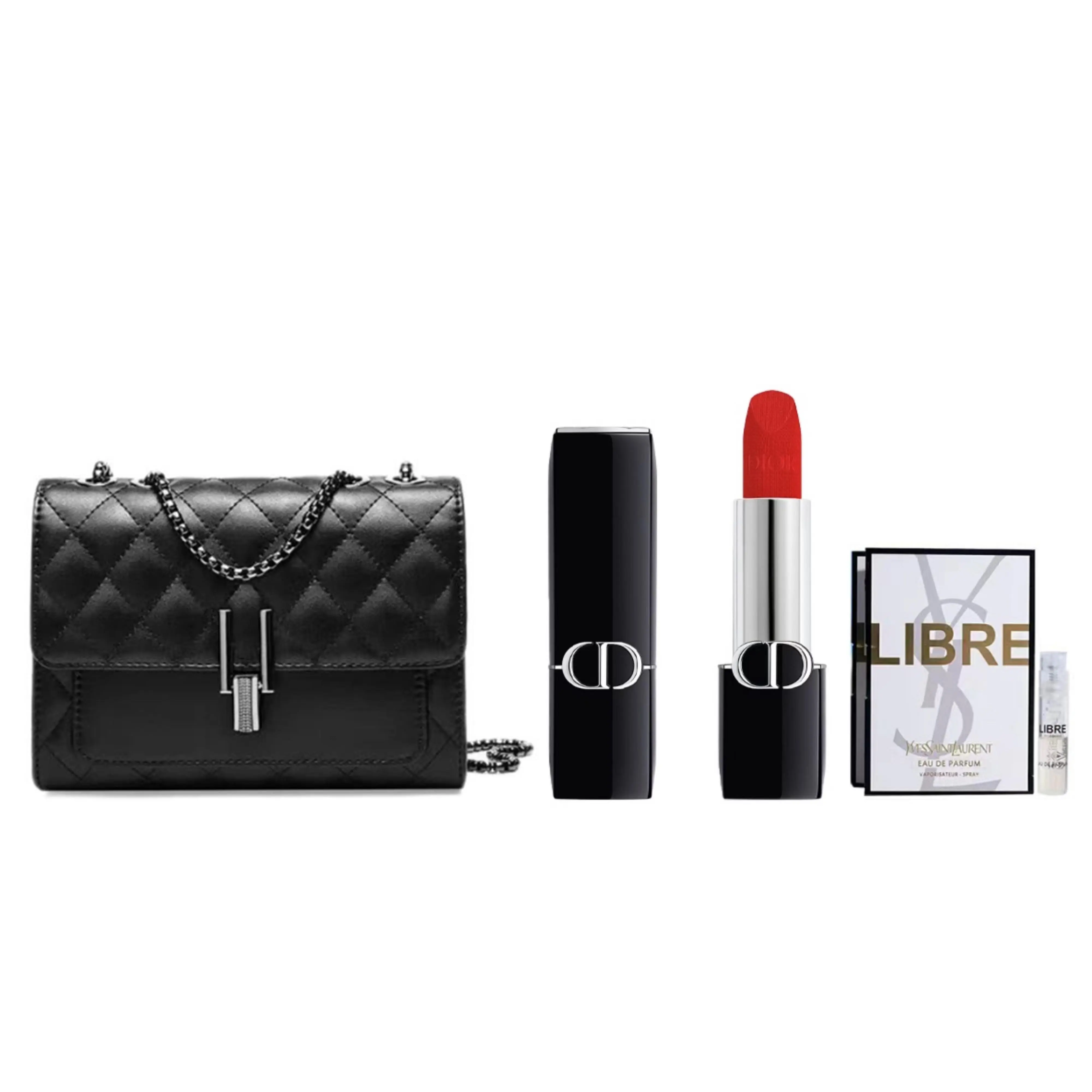 DIOR Vivid Blue Lipstick+Small Scented Sachet Bag+Perfume Trial Pack Makeup Sets Matte Finish With Matte Texture