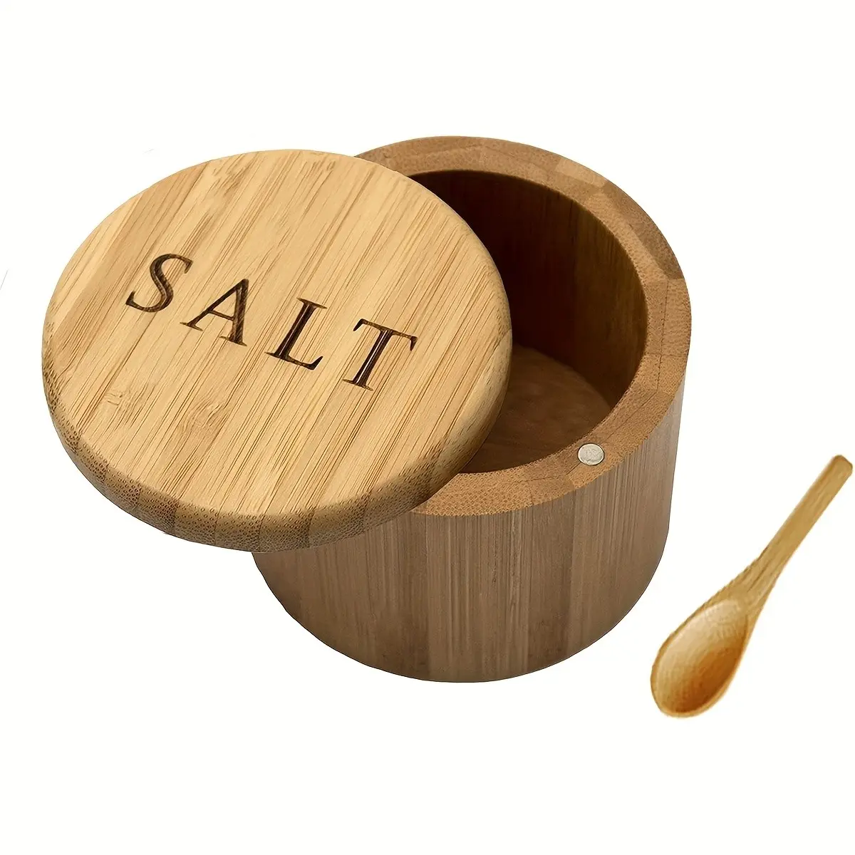 1 Salt Shaker, Salt Cellar, Salt Container with Spoon, Salt Jar with Lid, Salt Shaker, Cumin and Pepper Bowl with Magnetic Rotating Lid, Seasoning Containers