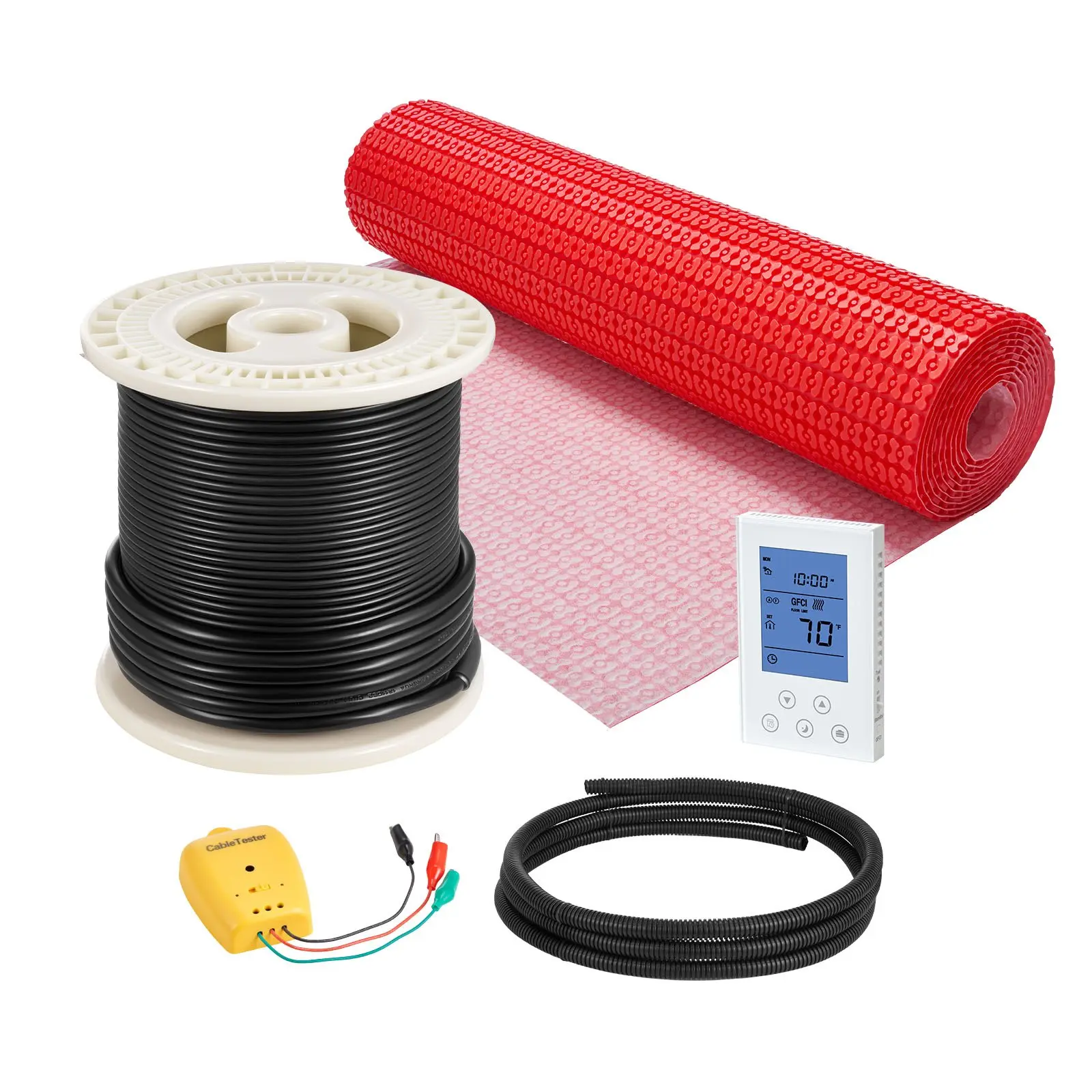 VEVOR 60 sqft 120V Plug Heating Floor Mat System, Alloy Wire Electric Radiant System with Decoupling Membrane, Smart Control Thermostat Alarm, Silent Easy Installation for Tile, Stone, Vinyl, Pvc