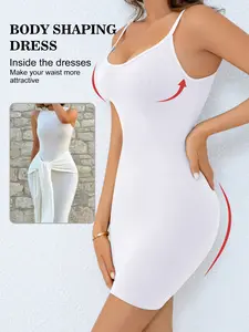 Women's Tight Bodycon Dress, Seamless Sexy Ruched Halter One-Piece Shapewear, Adjustable Straps, Full-Length Bodysuit, Spring & Fall Casual Style, Underwear, Short, Fit
