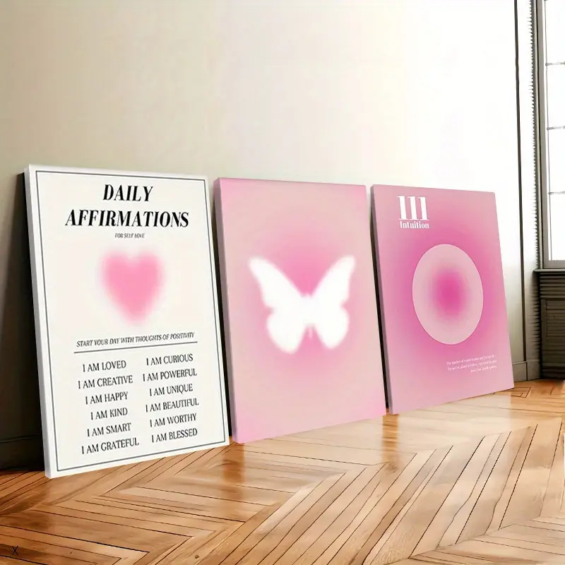 Framed, pink wall art print, abstract gradient wall poster, butterfly wall art, pink room decoration, suitable for a beautiful bedroom, framed
