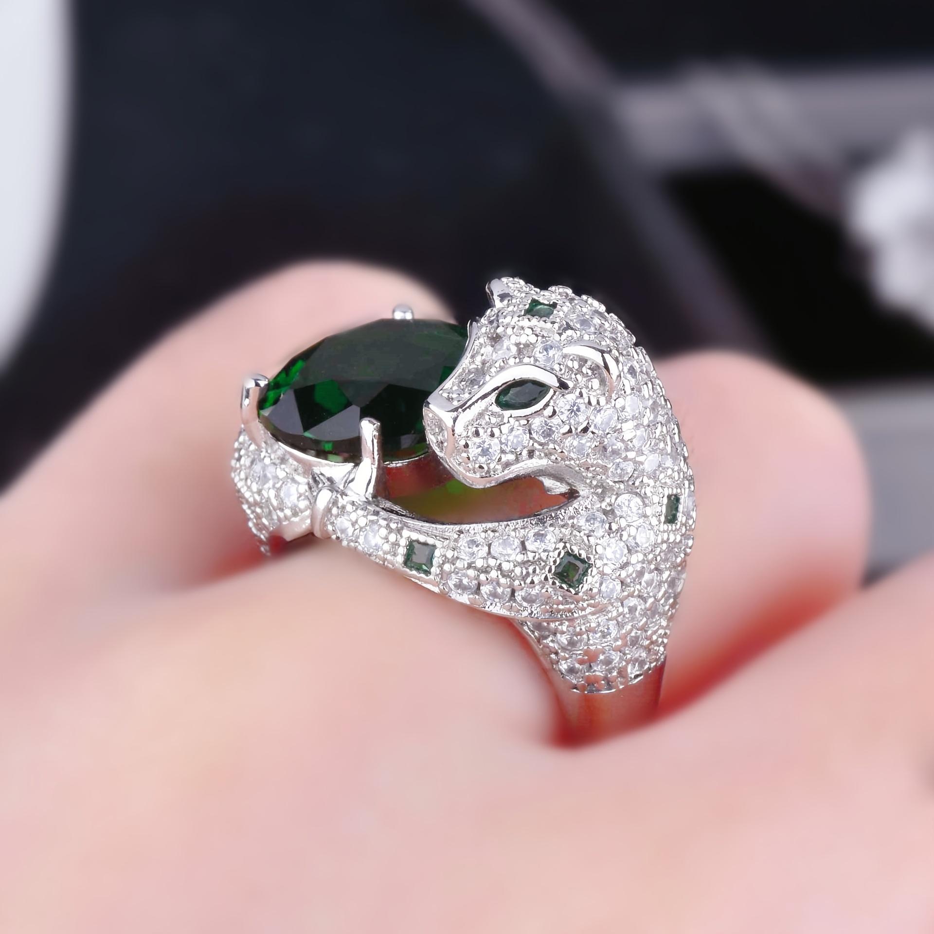 Luxurious Adjustable White Plated Leopard Ring with Cute Leopard Design Fully Adorned with Synthetic Zirconia Stones for Any Occasion