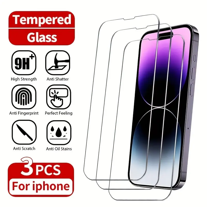 High-Quality Tempered Glass Screen Protector for iPhone 15/15 Pro/15 Pro Max, 3-Piece Set, Durable and Clear Display Protection