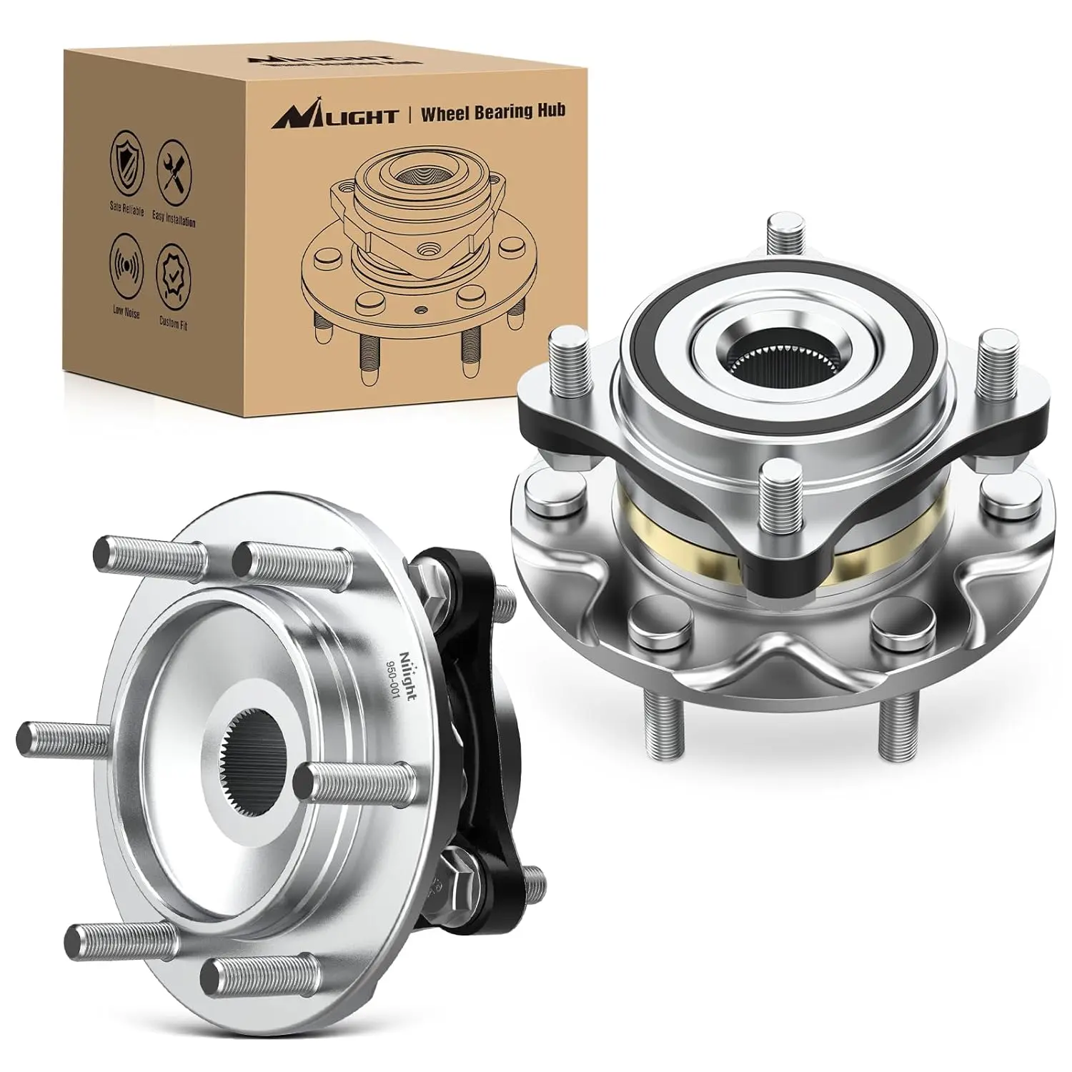 Niligft Front Wheel Bearing and Hub Assembly for Toyota Tacoma 2005-2018, 4Runner 2003-2018, FJ Cruiser 2007-2014, Lexus GX460 2010-2018, GX470 2003-2009, 4WD w/6 Lugs-950-001 2Pack