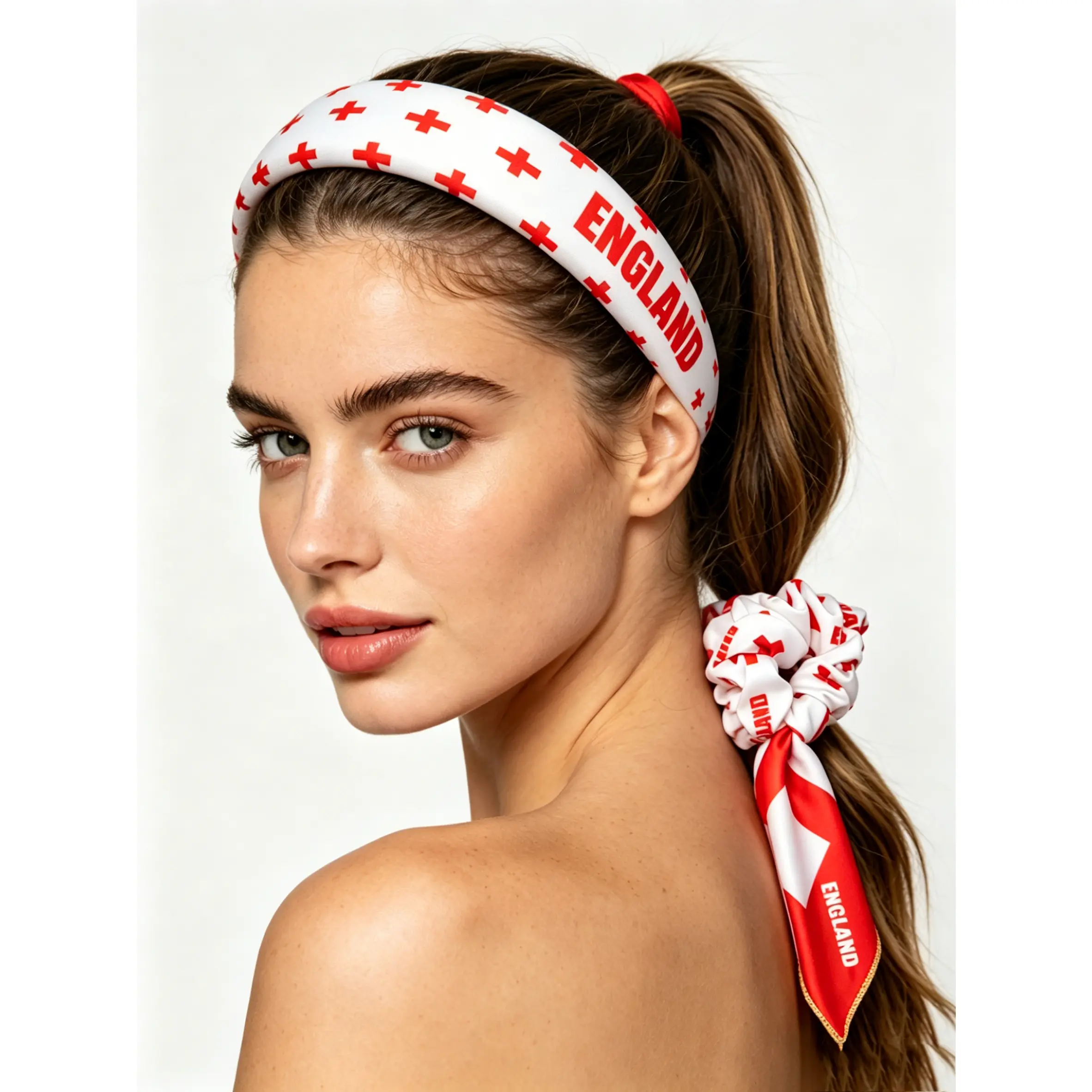 4-Piece England Flag Hair Set for Women, Comfortable Patriotic Accessories with Headband, Scrunchie & Clips for Party, Sports Fun