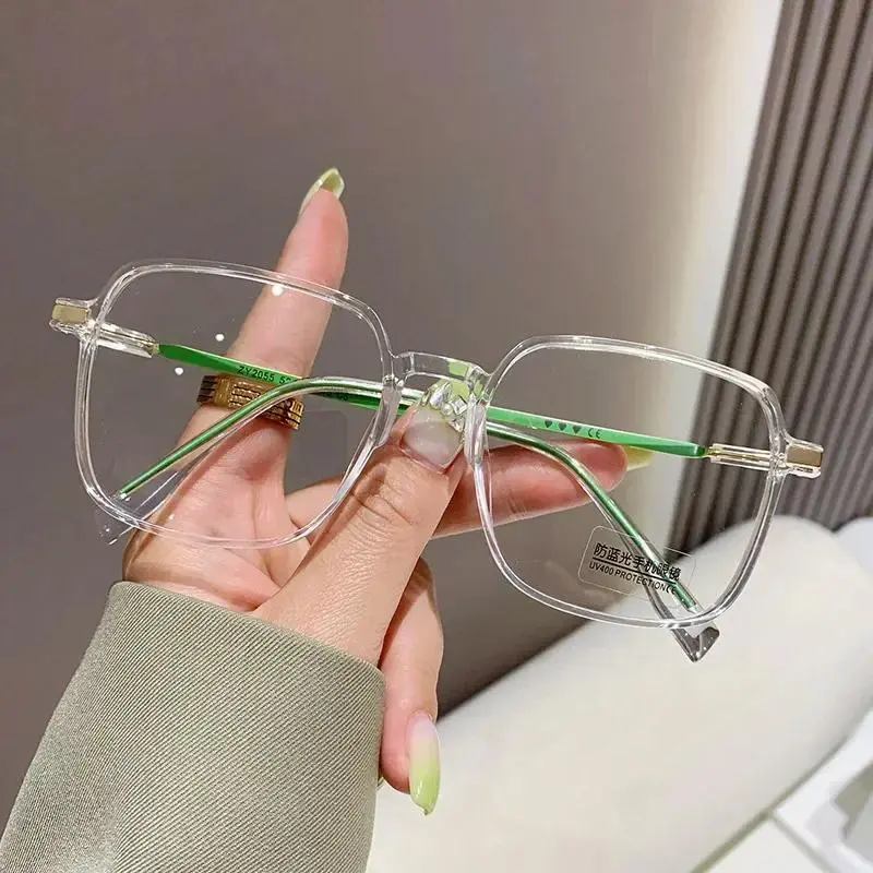 Unisex Women's Square Full Rim Anti-Blue Light Prescription Eyeglasses, 0 to -6.0 Diopter Myopia Frames with Transparent No-Frill Fashion Single Eyewear