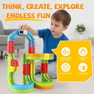 51/81/123 Block DIY Train Set, USB Rechargeable, 3D Assembly Track, Gravity Challenge, Stem Toy, Ideal Gift for Kids Aged 3+