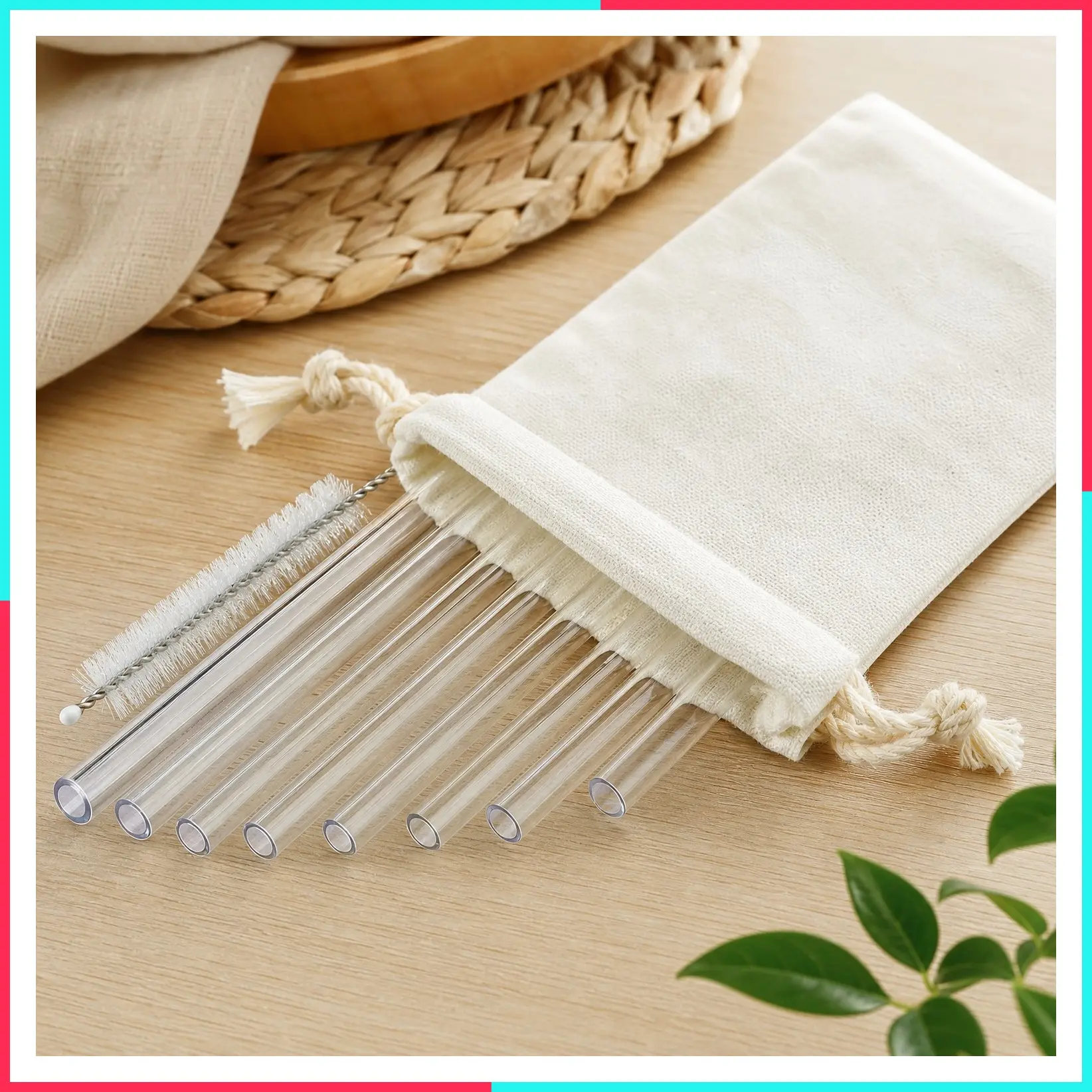 Reusable Clear Smoothie Straws, 10 in x 10 mm Jumbo Tritan Hard Plastic Straws, Individually Wrapped, Pack of 6 with Cleaning Brush & Carrying Case