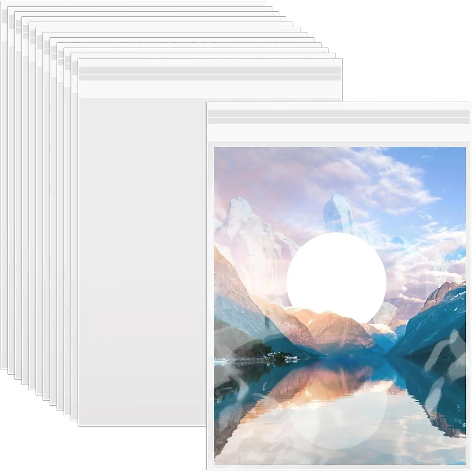50 Pack 8.5 x 11 Inch  Clear Sleeves Storage Bags, Letter Size Self Sealing Cellophane Bags Resealable Page Protectors Artwork Protectors Photocard Paper Pocket