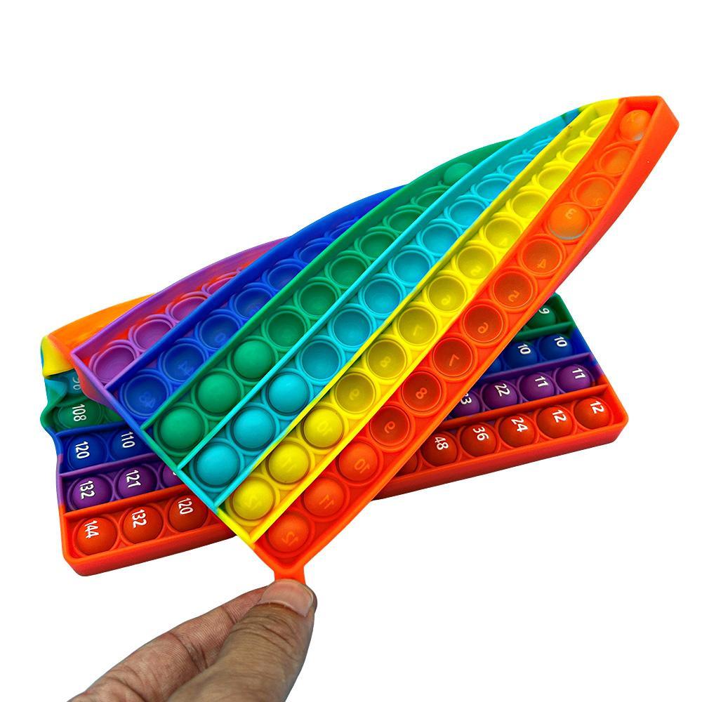 12*12 Multiplication Rainbow Push Pop Bubble Fidget Math Toy, Sensory Stress Release Numbers Counting Learn to Read Educational Toy for Kids
