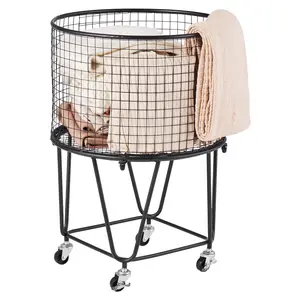 【DealsForYouDays】VEVOR Laundry Cart, Rolling Round Grocery Utility Cart with 360 Swivel Wheels, 60 LBS Large Load Capacity, Heavy Duty Carbon Steel Shopping Basket for Laundry, Shopping, Camping, Grocery, Luggage