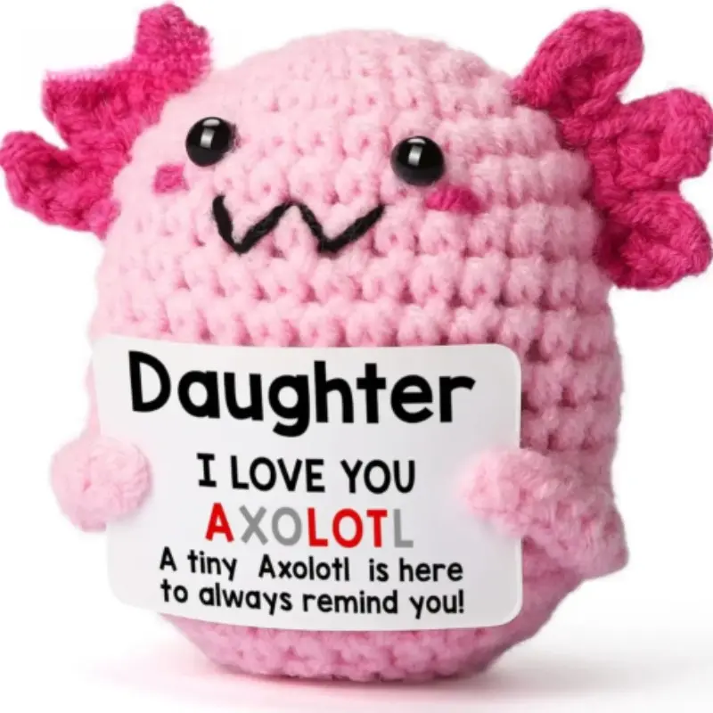 Crochet Axolotl Doll with Greeting Card, Cute Birthday Gift for Girls and Teenagers, Handmade Soft Stuffed Animal, Amigurumi Party Supplies, Axolotl Stuffed Animals, Stuffed Animal Gifts