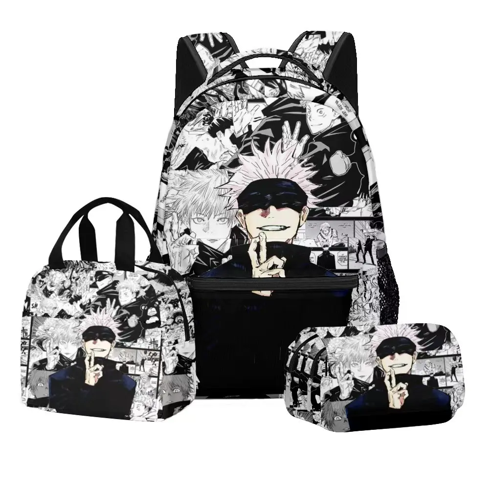 Jujutsu Kaisen 3PCS Cow Hide Backpack Set - Anti-Theft School Bookbag, Holiday Lunch Bag, Athletic Pencil Case for Kids with Built-In Organizer, Basic, Casual, Chic