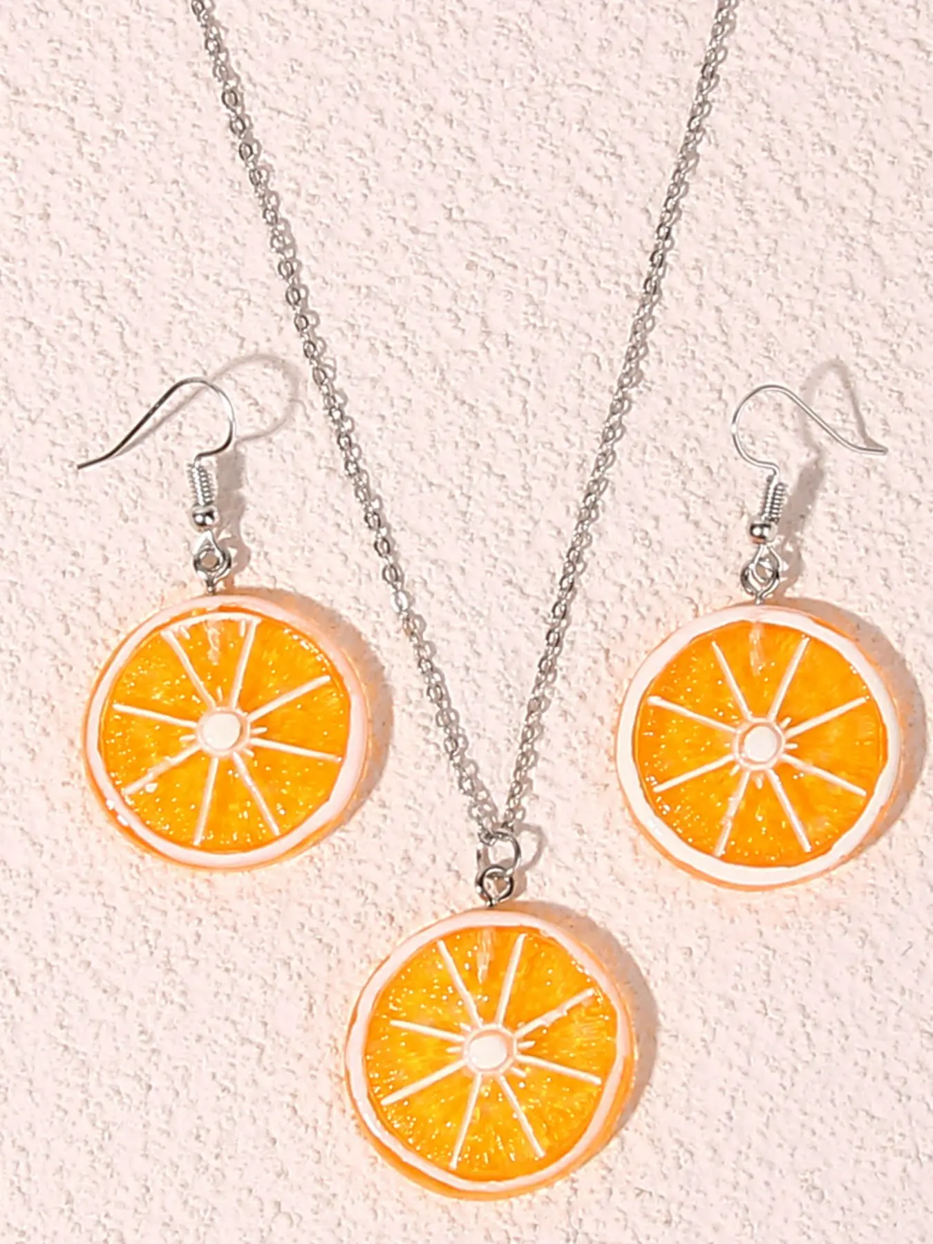Summer Fresh Fruit Earrings Necklace Set, Casual Resin Lemon Slice Jewelry, Simple and Unique Design, Women's Fashion Accessories