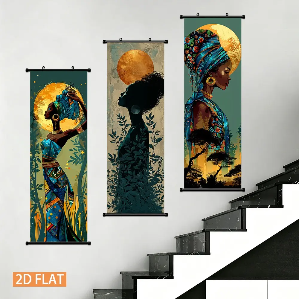 3 Piece African Women Theme Wall Art, Bohemian Style Print, High-Quality Canvas, Ideal for Living Room, Bedroom, Office Decor