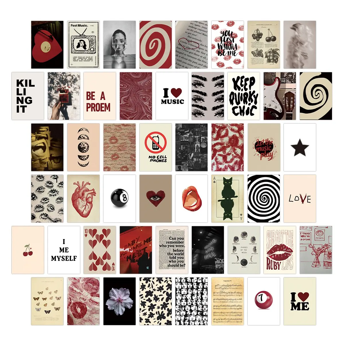 50 Deep Aesthetic Pictures, Vintage Rock Poster Wall Decor, Bedroom Retro Music Stickers, Fashionable Art Prints, Room Wall Mosaic Set, Wall Art Decoration, Unframed Art Print, Creative Design Print, Decoration Items