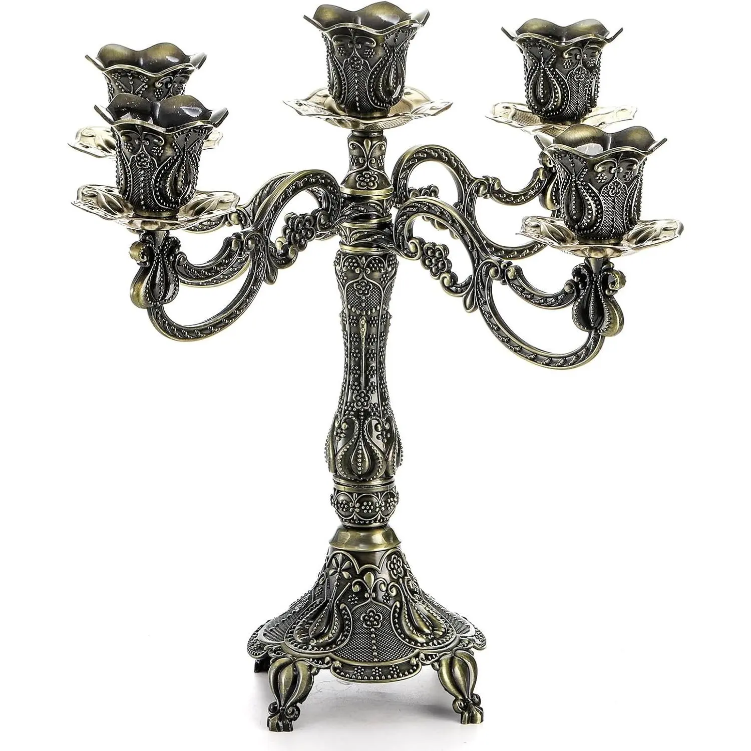 5-Candle Metal Candelabra, 10 Inch Tall 5-Arm Taper Candle Holder, Vintage Bronze Candelabra Stand for Home Decor, Event, Wedding, PartyGift