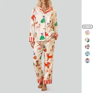 Imily Bela Womens Christmas Pajamas Set Cute Dog Print Long Sleeve Button Down Shirt and Pants Loungewear Sleepwear