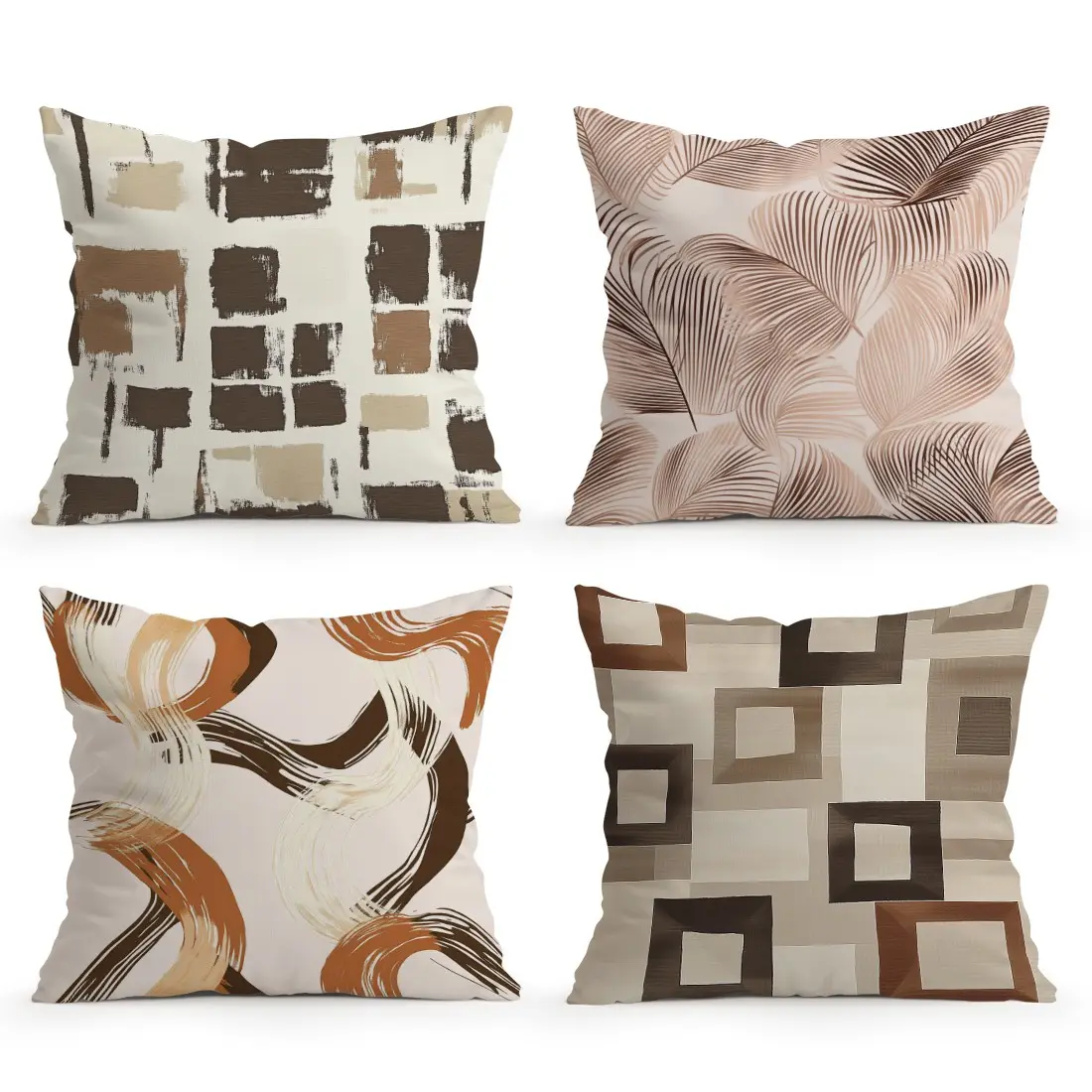 4pcs Brown Geometric Pattern Cushion Covers, Single-Sided Print, Home Decor for Living Room Bedroom, All Season Use, No Insert Included