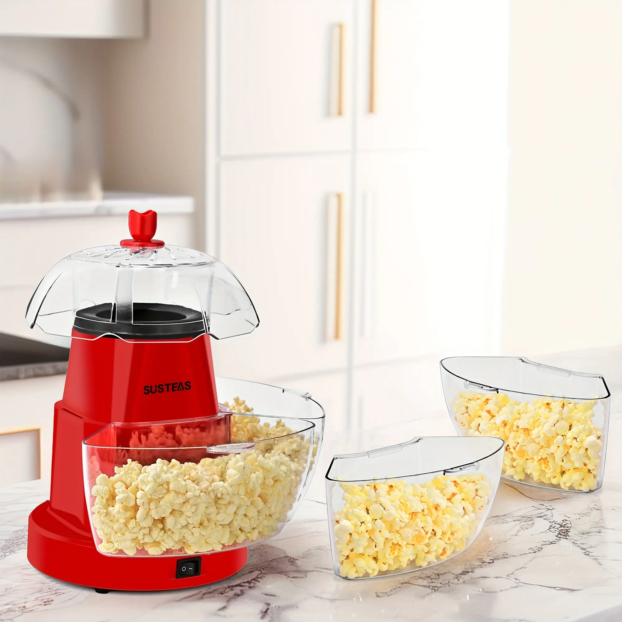 Practical Hot Air Popcorn Machine With 4 Bowls, Fast 5-Min Electric Popcorn Popper, Easy To Clean Snack Machine With Local Warehouse, Portable Popcorn Maker For Movie Nights, Parties, Family Gatherings, Home Theater, Event Catering & Kitchen Use