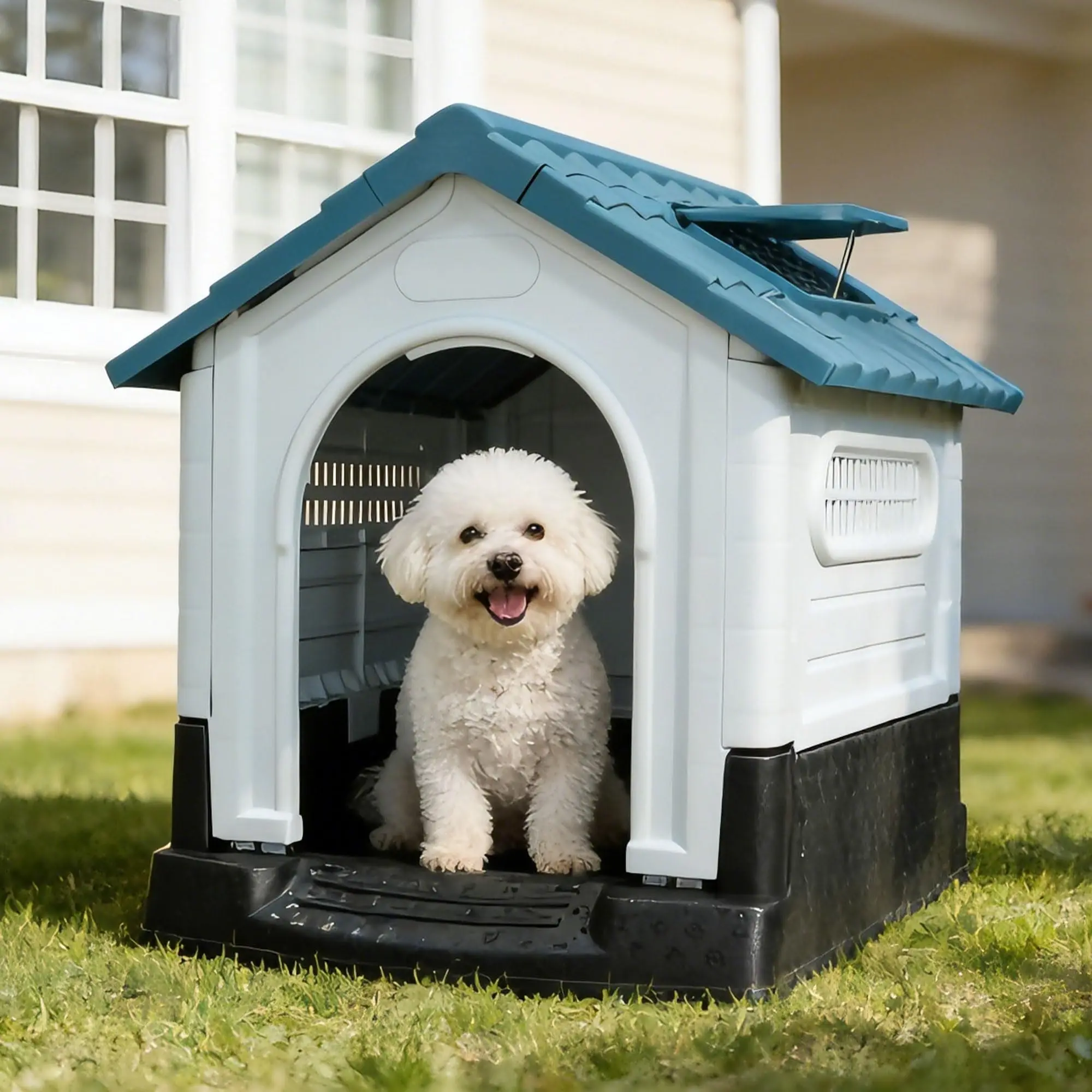 🐕 Dog House Outdoor for Small Medium Dogs – Waterproof Plastic Foldable Pet House with Raised Floor & Adjustable Skylight, Easy Clean & Assembly