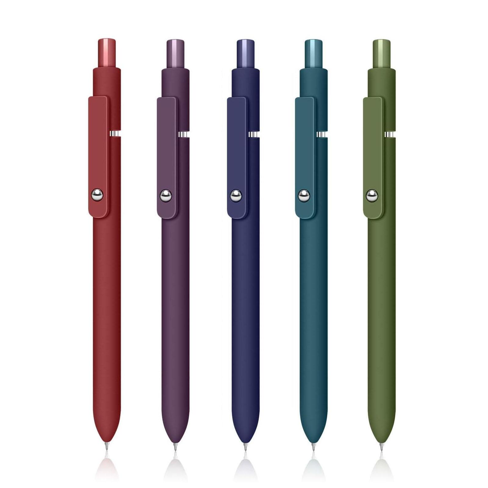 Retractable Gel Pen Office Accessories, 5 Pcs/set 0.5mm Black Ink Press Type Ballpoint Pens, Smooth Writing Pens, Stationery Writing Tools, Writing Stationery Supplies for Student, School Convenience Supplies, Aesthetic Pens