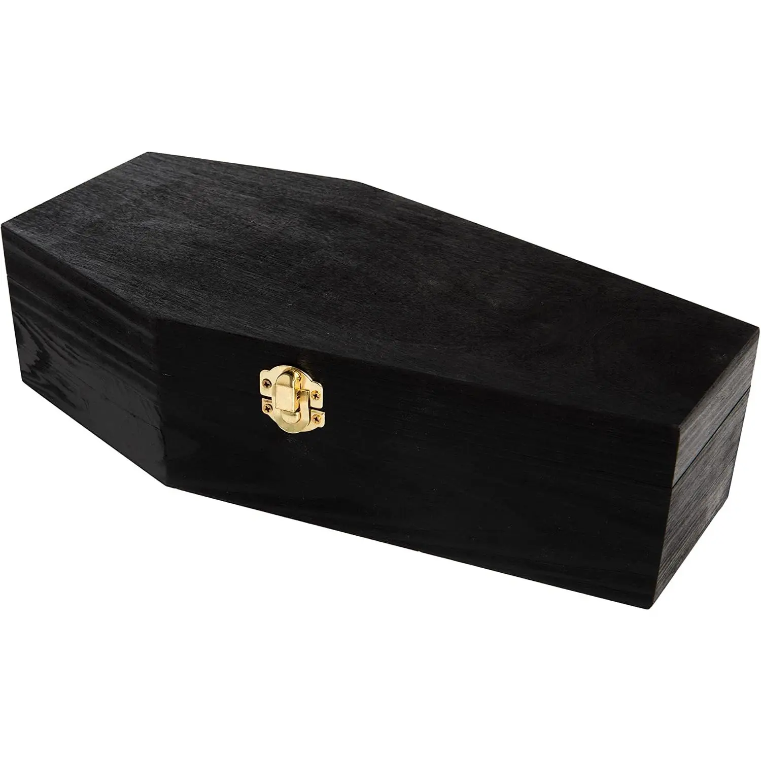 12" Black Painted Wooden Coffin Box – Hinged Halloween Casket for Décor, Party Favors, Goth Display, Doll or  Memorial