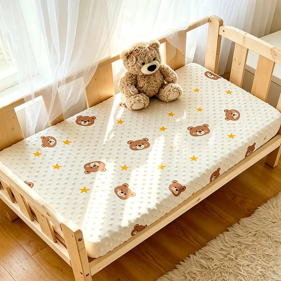 Baby Bean Bag Bedspread, Bear Star Print, Newborn Baby Bed Protector, Breathable Non-Slip Washable Baby Bed Cover, 1pc