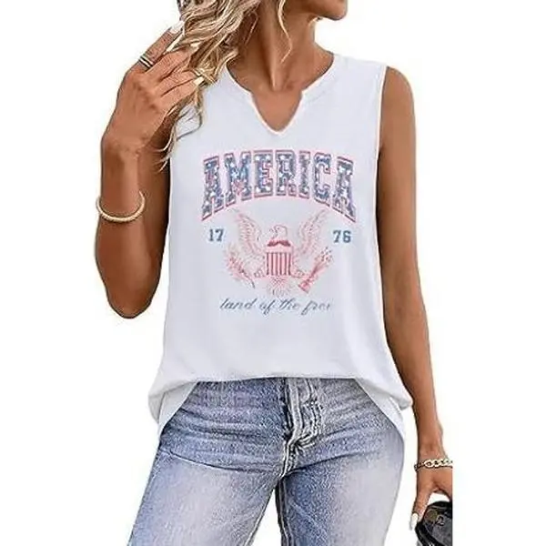 V Neck USA Patriotic Tank Tops for Women 4th of July America Stars Stripes Flag Graphic Shirts Sleeveless Tops
