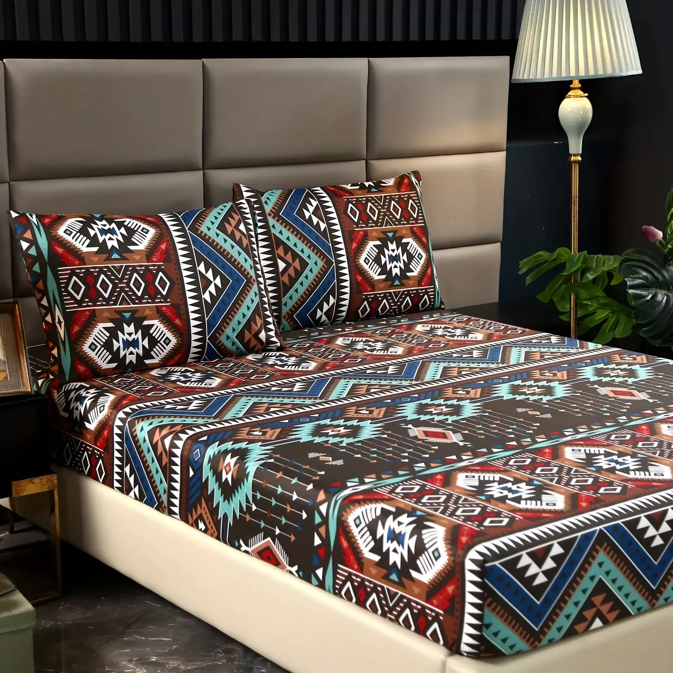 Bohemian 3-Piece Bed Sheet Set - 1 Flat Sheet, 2 Pillowcases (No Inserts Included), Soft Breathable Fabric Bedding, Machine Washable for Bedrooms, Guest Rooms