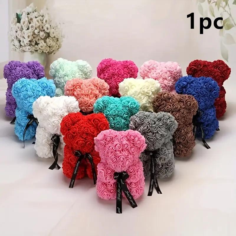 Artificial Rose Bear for Room Decor, 1 Count Colorful Cute Bear Artificial Plants, Flower Bear, Anniversary Gift, Decorative Ornaments, Gifts Ideas, Valentine's Day Gift Idea