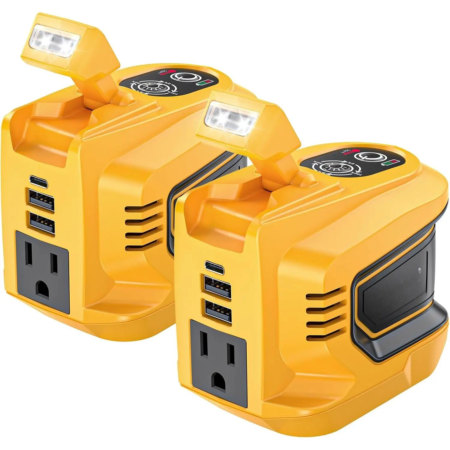 220W Power Inverter  with DeWALT 20V Battery (Tool Only), DC 20V to AC 110V Power Station with 1 AC Outlet, 2 USB-A, 1 Type-C & LED Light  Camping Outdoor Emergency(2-Pack)