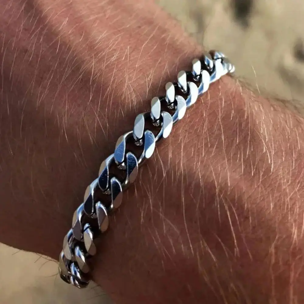 Wannee New Trendy Cuban Chain Men Bracelet Classic Stainless Steel 3 5 7mm Width Chain Bracelet For Men Women Jewelry Party Gift