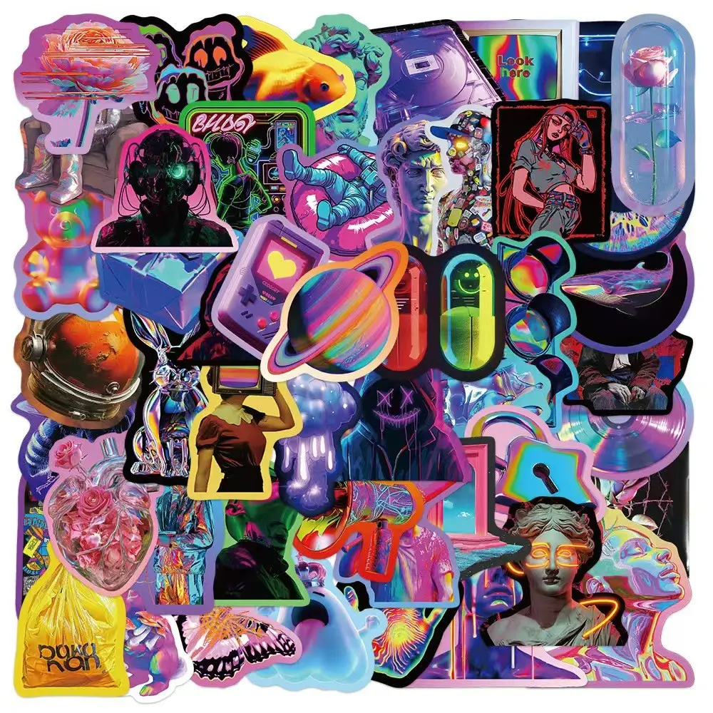 50Pcs Aesthetic Cool Cyberpunk Stickers Kids Teens Girls Colorful Cyberpunk Future Technology Wilderness Vinyl Water Bottle Laptop Decals Decorative Scrapbook Skateboard Journal Graffiti Stickers