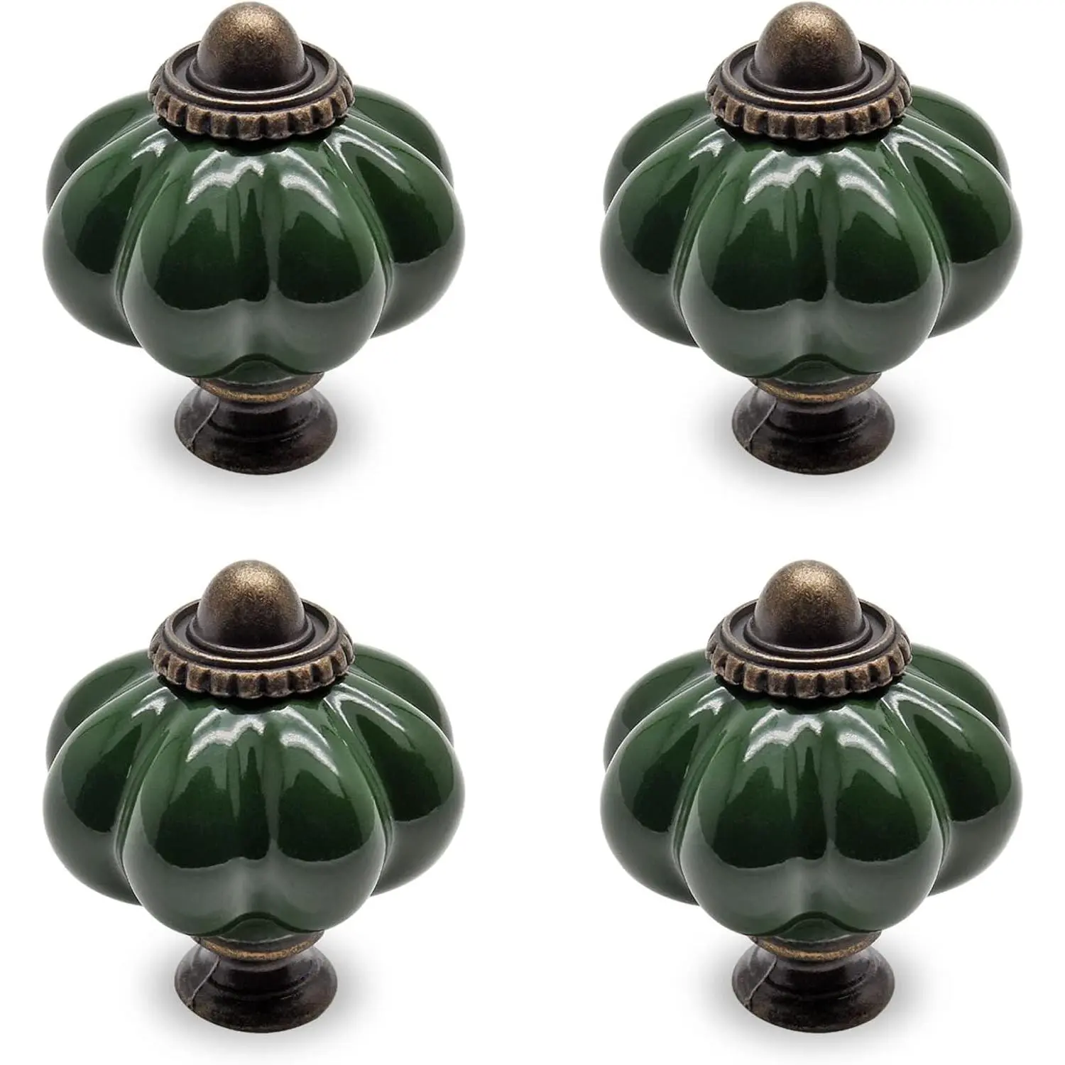 4 count Dark Green Pumpkin Knobs,  Ceramic Cabinet Knobs | Dresser Knobs, Drawer Knobs, Door Knobs, Drawer Pulls, Dresser Handles with Mounting Screws