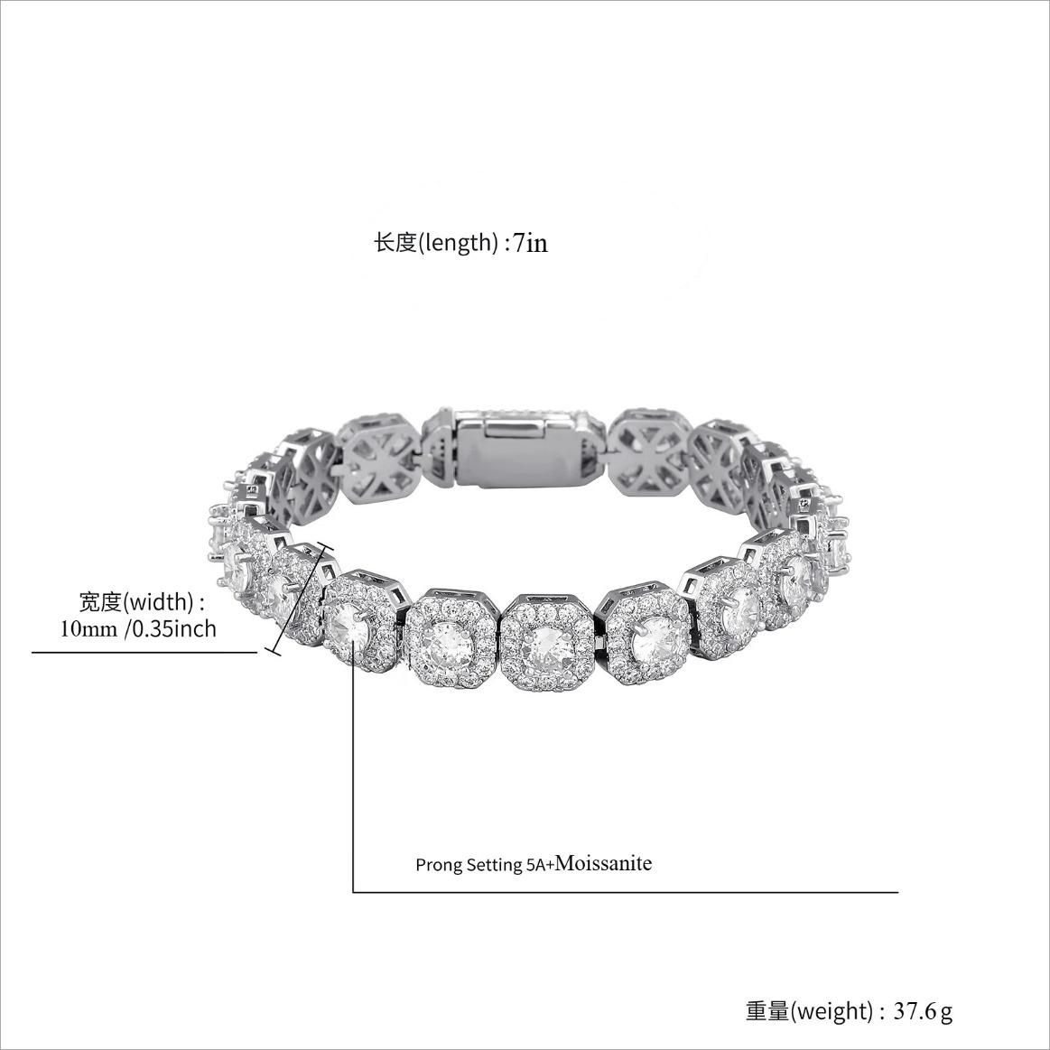 10mm Iced Out Full 5A Moissanite Square Charm Bracelet Bling Tennis Chain With Box Clasp Hip Hop Luxury Jewelry For Men Women Gift 10mm Iced Out Full 5A Moissanite Square Charm Bracelet Bling Tennis Chain With Box Clasp Hip Hop Luxury Jewelry For Men Women Gift