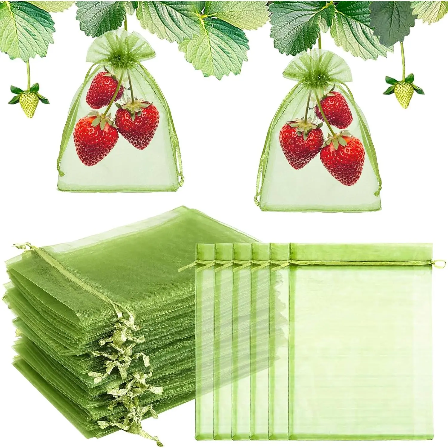 50 count 4X6 inches Fruit Protection Bags, Fruit Bags for Fruit Trees | Green Netting Fruit Cover Bags Drawstring Mesh Fruit Protectors