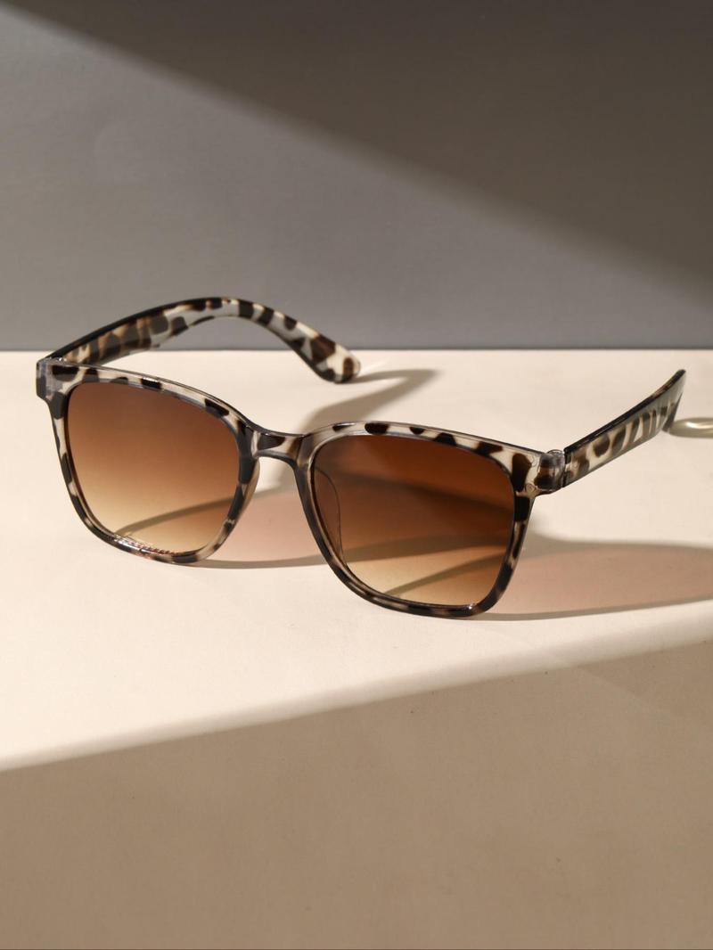 Unisex Vintage Square Frame Tinted Lenses Sunglasses, Modern Accessories for Men, Trendy Casual Leopard Print Sunglasses for Everyday Use, Fashionable Versatile Accessories for Outdoor Activities, Lightweight Durable Sunglasses